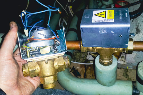 Wires and circuits from inside of Ideal central heating boiler
